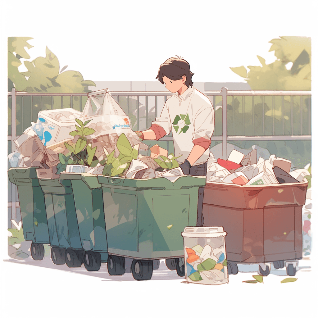 Beginner Chinese Reading Practice — Doing Our Part a man sorting garbage